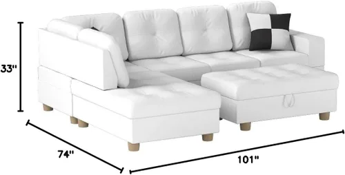 Vista 3 de Beverly Fine Furniture Juego de sofá seccional Russes con otomana, color blanco F092a Blanco