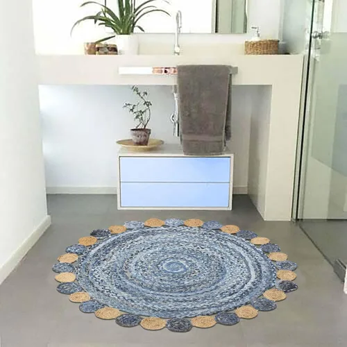 Vista 17 de Cape Cod - Alfombra trenzada de fibra de yute natural, alfombras indias kilim – Tapete pequeño de 3 x 2 pies tejido a mano de tejido plano para uso