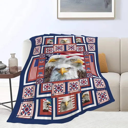 Vista 3 de Manta de águila con la bandera estadounidense y águila calva, regalos para niños, niñas, niños, adultos, mujeres y hombres, suave, acogedora, cálida