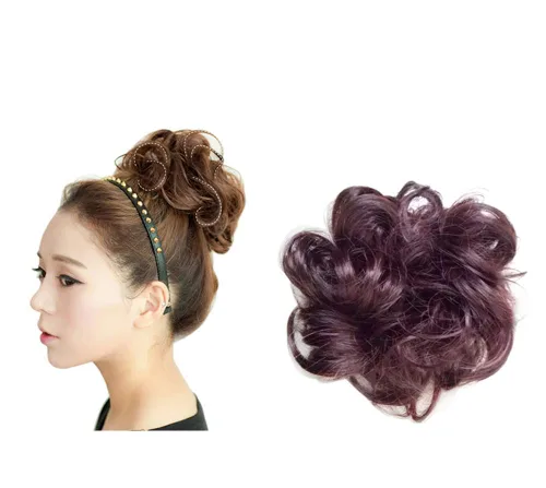 Vista 11 de Extensiones de moño sintético rizado y desordenado para mujer, color marrón y negro