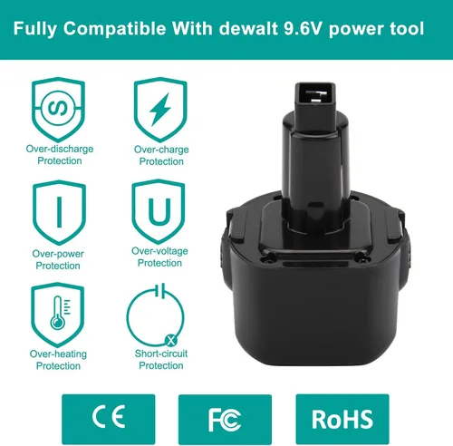 Vista 6 de CREABEST Paquete de 2 baterías de repuesto 9.6V 4000mAh Ni-MH para Dewalt Dw9061 DW926 DC750KA DW955K DW955 DW926K-2 DW926K DW902 DW050 DE9062