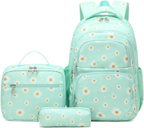 Vista 12 de 3 piezas de mochila con estampado de margaritas para niños, mochila de escuela primaria, mochila para estudiantes de primaria, mochila para Negro