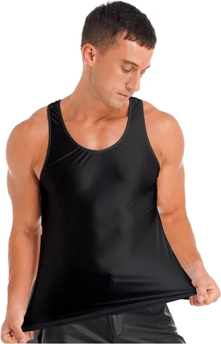 Vista 4 de YONGHS Camisetas sin mangas brillantes brillantes para hombre, para gimnasio, musculación, fitness, sin mangas