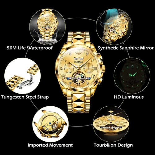 Vista 5 de Relojes de pulsera impermeables automáticos de acero de tungsteno para hombre