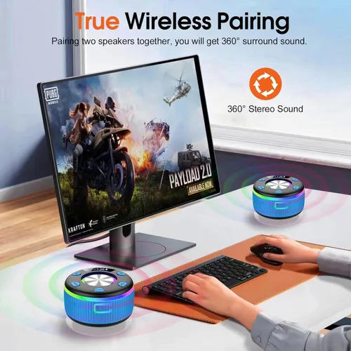 Vista 8 de Altavoz de ducha Bluetooth, IP7 impermeable, portátil, Bluetooth 5.3 con ventosa, mini altavoz inalámbrico con luces RGB, pantalla de tiempo, sonido