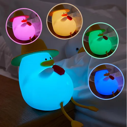 Vista 4 de Happy Duck Luz de noche con sombrero Regalo de cumpleaños Lámpara de silicona linda Dormitorio Luz de sueño LED Niños Linda luz nocturna Luz