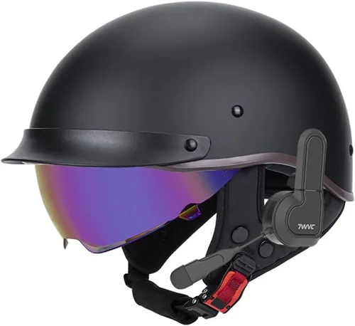 Vista 7 de Casco de motocicleta con Bluetooth, estilo alemán, casco abierto, aprobado por DOT, micrófono con altavoz integrado con visera retráctil