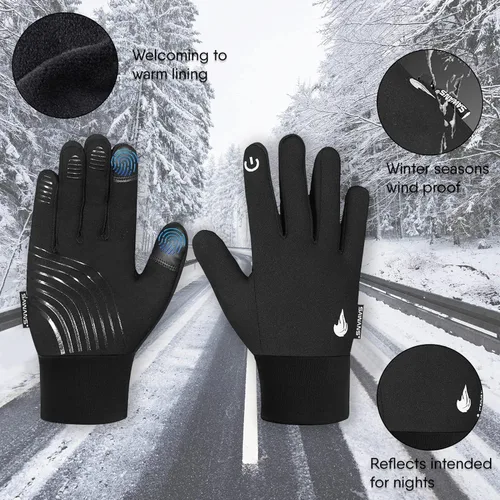 Vista 2 de SAWANS Guantes de ciclismo para niños y niñas, térmicos, resistentes al viento, antideslizantes, para pantalla táctil, de 4 a 12 años, guantes