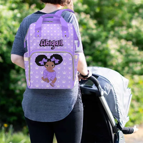 Vista 6 de Newcos Bolsa de pañales personalizada con estampado de corona con nombre personalizado de África negra para mujer, bolsa de pañales de viaje casual