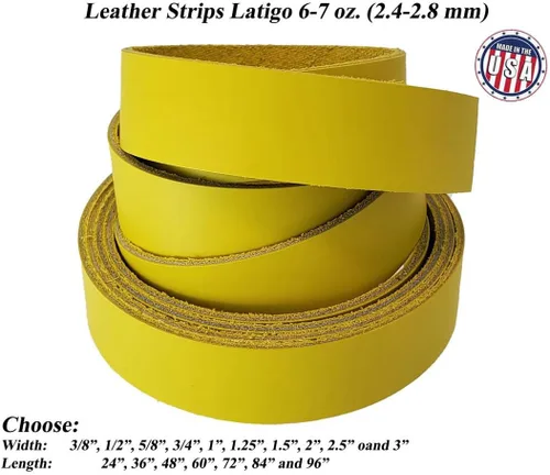 Vista 2 de Amarillo Tiras de piel 2 inch de ancho hasta 96 inch de largo – 6 – 7. (2.4 – 2,8 mm.) LATIGO tiras de piel por pitka piel