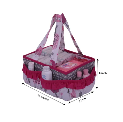 Vista 5 de Bacati Owls - Organizador de almacenamiento de algodón para niñas, color rosa/gris