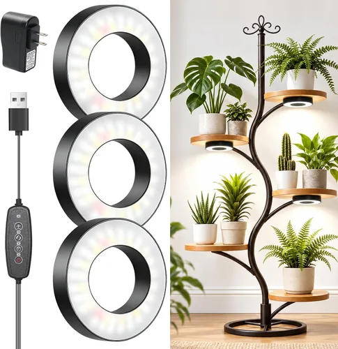 Vista 9 de LORDEM Lámpara de techo para el crecimiento de plantas, 96 LEDs, luz LED de espectro completo, lámpara de 5V con interruptor automático de 4/8/12H