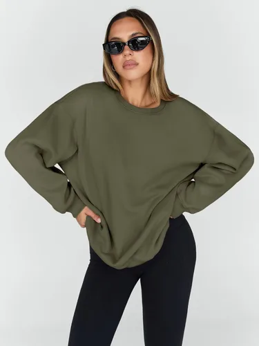 Vista 2 de Trendy Queen - Sudaderas para mujer, sudaderas con capucha de gran tamaño, cuello redondo, suéteres cómodos para otoño e invierno, ropa a la moda