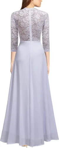Vista 2 de FORTRIC Vestido largo de gasa de encaje floral para mujer, para boda, fiesta, dama de honor