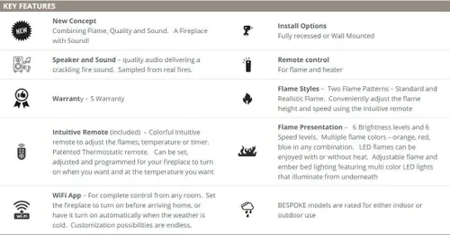 Vista 6 de Amantii Symmetry - Chimenea eléctrica a medida de 60 pulgadas para interiores y exteriores, WiFi habilitada, control remoto multifunción, llama
