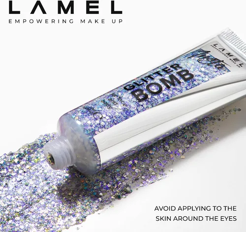 Vista 6 de LAMEL Insta Glitter Bomb: gel holográfico de secado rápido para rostro y cuerpo con purpurina Brillo de larga duración y eliminación sin esfuerzo