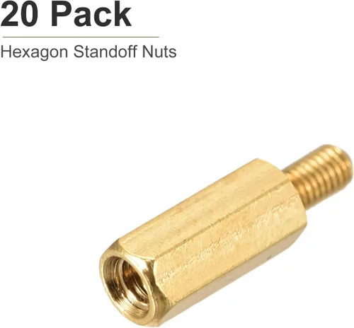 Vista 6 de DTGN M3x10x6mm (DxHLxML) - Separador hexagonal de latón - Paquete de 20 - Bueno para máquinas electrónicas - Tuercas de tornillo espaciadoras macho