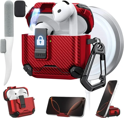 Vista 28 de Maxjoy Funda protectora para AirPods 4 2024, funda protectora para AirPods de 4ª generación con bloqueo automático, compatible con MagSafe, Verde