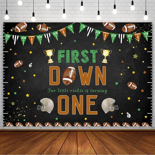 Vista 7 de AIBIIN Fondo de fútbol de 7 x 5 pies con temática de fútbol para el primer cumpleaños de niño, decoraciones de fiesta de cumpleaños con texto