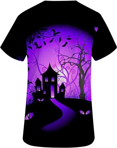 Vista 3 de Ropa quirúrgica para mujer, cuello en V, manga corta, estampado, cómodo, uniforme de enfermera con bolsillos