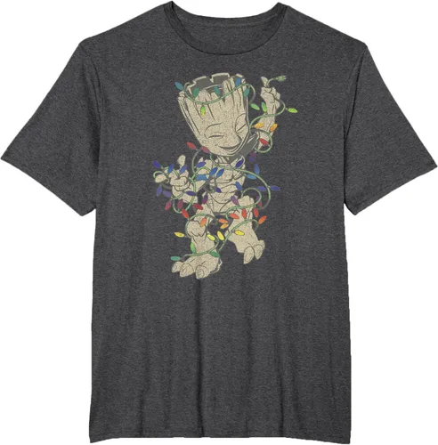 Vista 13 de Marvel Camiseta de luces navideñas Guardians Of The Galaxy Groot, Negro, S