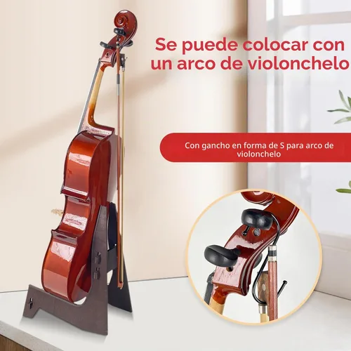Vista 3 de Soporte de madera para violonchelo con soporte para arco