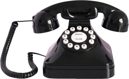 Vista 5 de Teléfono de casa retro de línea fija, teléfono de escritorio antiguo con cable TelPal con cable, juego de teléfono analógico decorativo negro