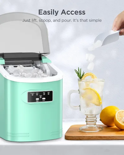 Vista 5 de Silonn Máquina para hacer hielo, 26 libras en 24 horas, 9 cubos listos en 6 minutos, máquina de hielo autolimpiable, máquina de hielo portátil