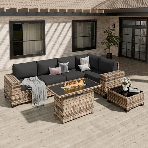 Vista 9 de Juego de muebles de patio, sofá modular de 6 piezas para exteriores con Amarillo-gris oscuro