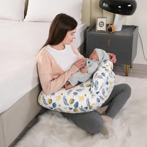 Vista 6 de Almohada de lactancia para lactancia materna, almohadas ergonómicas de alimentación para bebés con funda de algodón extraíble lavable, correa