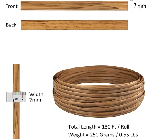 Vista 4 de Kit de reparación de mimbre de plástico de grano de madera ligera de 130 pies con herramienta de tejido de acero inoxidable, material de ratán