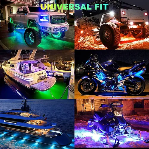 Vista 8 de Kit de 16 luces LED RGB perseguidoras para motocicleta para Harley Davidson Kawasaki Suzuki, kit impermeable de tiras de luces inferiores mágicas