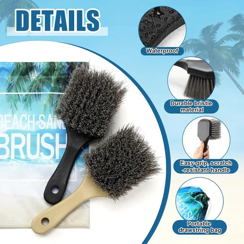 Vista 4 de Remerry 2 cepillos removedores de arena de playa con bolsa de cordón, accesorios de playa, cepillos para limpiar cerdas suaves para vacaciones