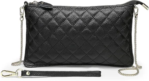 Vista 8 de Uromee Cartera de mano para mujer, de piel auténtica, con cadena de hombro desmontable