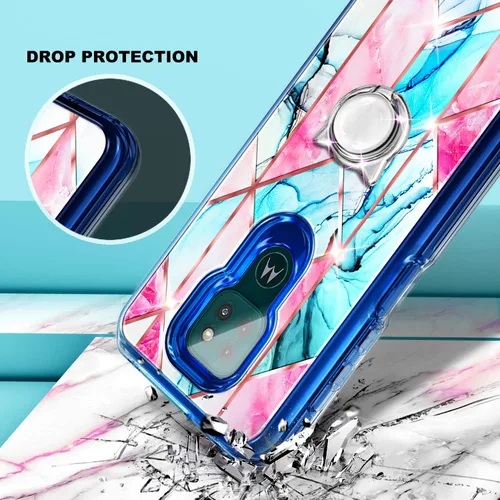 Vista 2 de NGB Supremacy Funda para Moto G Play 2021 con protector de pantalla de vidrio templado (cobertura máxima) soporte de anillo/correa de muñeca, funda