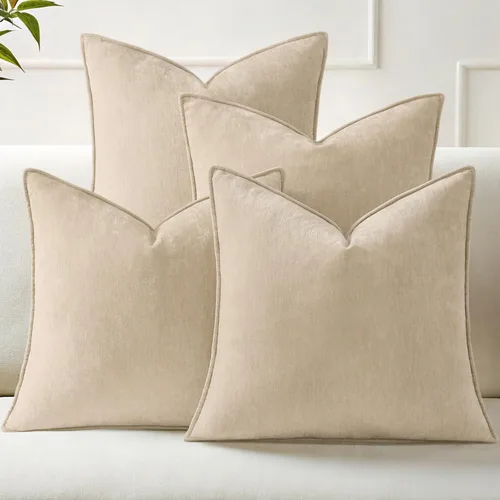 Vista 10 de decorUhome Juego de 4 fundas de almohada de verano de 18 x 18 pulgadas, fundas decorativas de felpilla neutra suave con diseño elegante para sala