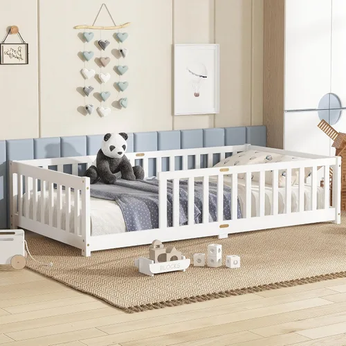 Vista 12 de Twin Size Floor Bed with Slats and Guardrails, Wood Floor Bed, Espresso