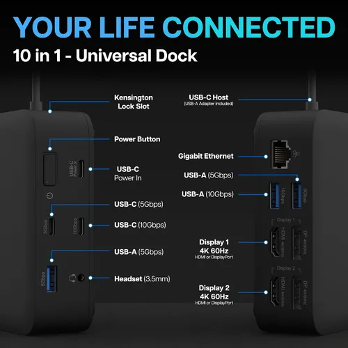 Vista 2 de VisionTek VT1200DL - Estación de acoplamiento USB-C dual 4K - 2 puertos HDMI, 2 puertos DisplayPort, paso de alimentación de 100 W, base universal