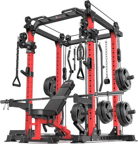 Vista 11 de Power Cage - Rack de Potencia Multifunción con Sistema de Cruce de Cables, Rack para Sentadillas de Capacidad de 1800 LBS con Banco de Pesas