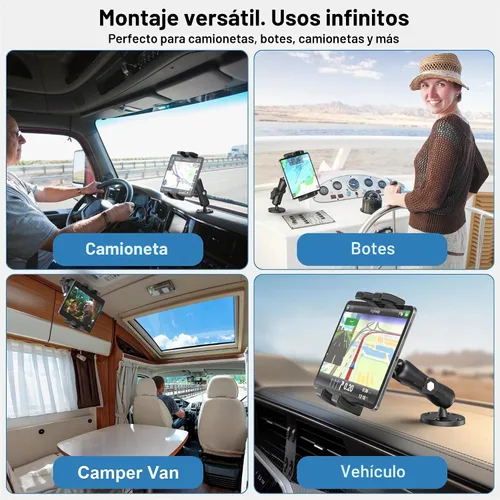 Vista 4 de Soporte de tableta industrial para camión y vehículo, base de taladro resistente, soporte para iPad para automóvil, brazo de aluminio ajustable