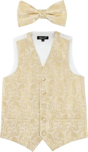Vista 33 de Alizeal Conjunto de 2 piezas de corbata de lazo preatada de jacquard de cachemira con estampado floral clásico para niños