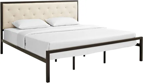 Vista 14 de Modway Mia - Base de cama de piel sintética copetuda, tamaño individual, color blanco y blanco