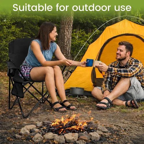 Vista 5 de Silla plegable para acampar con portavasos y bolsa de almacenamiento lateral, capacidad de 300 libras, ligera, respaldo alto, portátil para playa