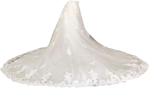Vista 2 de Falda frontal con abertura de encaje maxi tutú largo de tren desmontable para boda