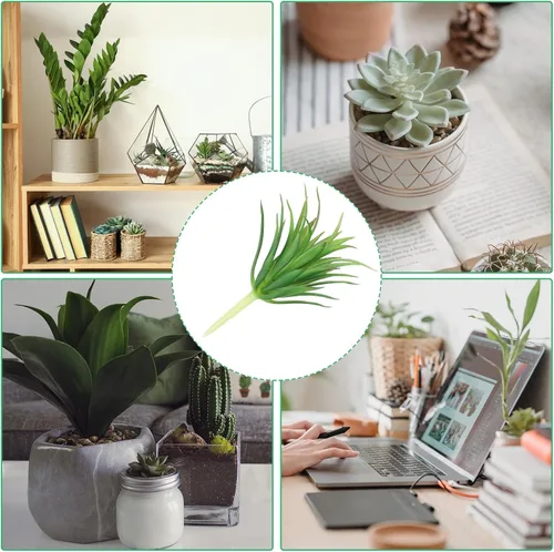 Vista 5 de PATIKIL Plantas suculentas artificiales, paquete de 2 plantas falsas pequeñas, plantas suculentas falsas sin maceta para decoración del jardín