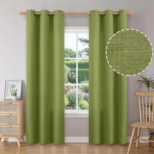 Vista 132 de BGment Cortinas de Lino Beige de 63 Pulgadas de Largo 2 Paneles - Tratamientos para Ventanas con Textura de Arpillera Filtrantes de Luz Cortinas