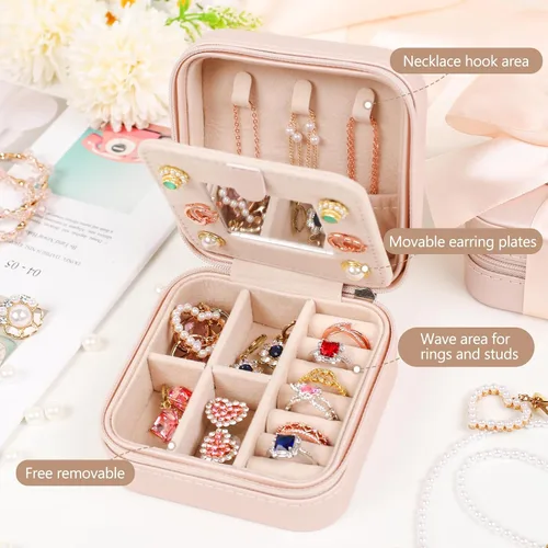 Vista 2 de CHMI Joyero de viaje, regalos de damas de honor, regalos de viaje para mujeres, pequeña caja organizadora de joyas, estuche de viaje para joyería