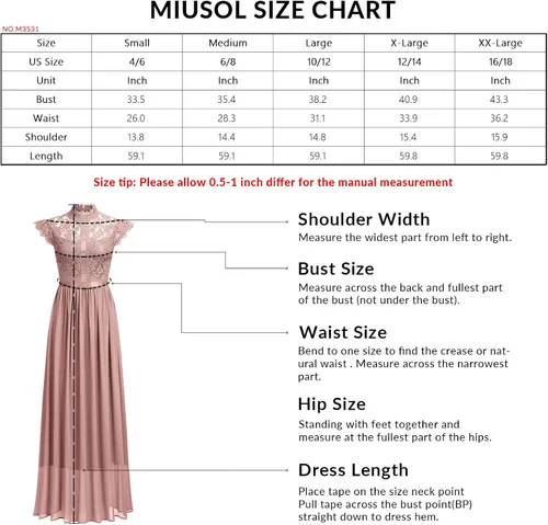 Vista 6 de Vestido Miusol de encaje floral, formal, hombro cubierto, para noche, largo, fiesta, para mujer