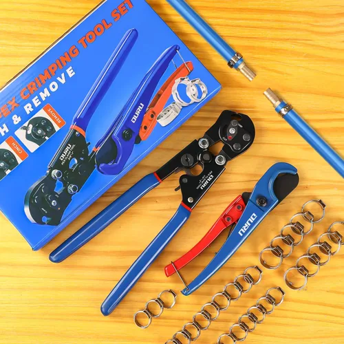 Vista 7 de OURU Herramienta de Crimpado Pex de Trinquete 2 EN 1 Función Combinada de Cinchar y Quitar Herramienta de Crimpado de Tubería Pex de 3/8" a 1