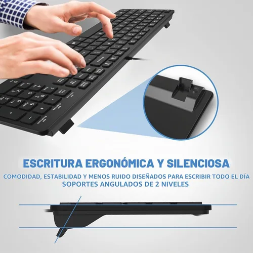 Vista 7 de Teclado con cable USB, teclas cómodas y silenciosas de chocolate, teclado de computadora ultradelgado y duradero con cable (QWERTY) para PC, Windows